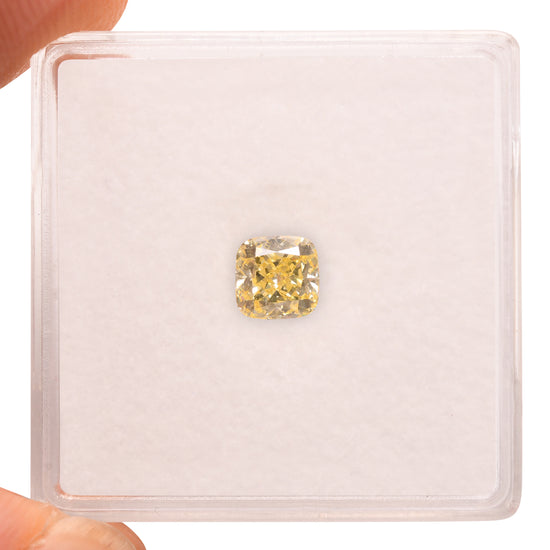 0.60 Carat Fancy Intense Yellow Cushion Diamond VVS2 GIA