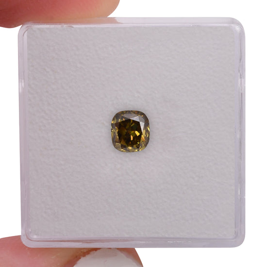 0.80 Carat Fancy Dark Brown Greenish Yellow Cushion Diamond VS2 GIA