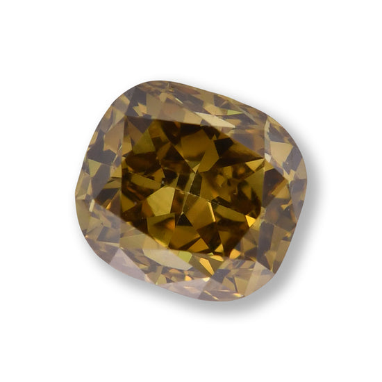0.80 Carat Fancy Dark Brown Greenish Yellow Cushion Diamond VS2 GIA