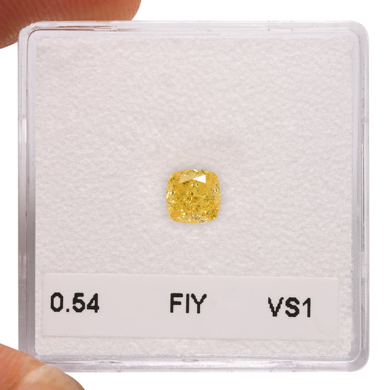 0.54 Carat Fancy Intense Yellow Cushion Diamond VS1 GIA