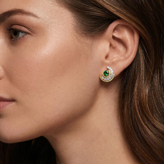 Orecchini Couture Smeraldo Rotondo e Diamanti