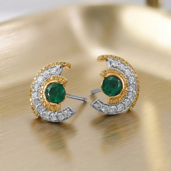 Round Emerald and Diamond Couture Earrings