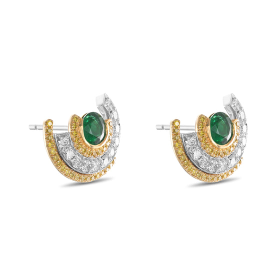 Round Emerald and Diamond Couture Earrings
