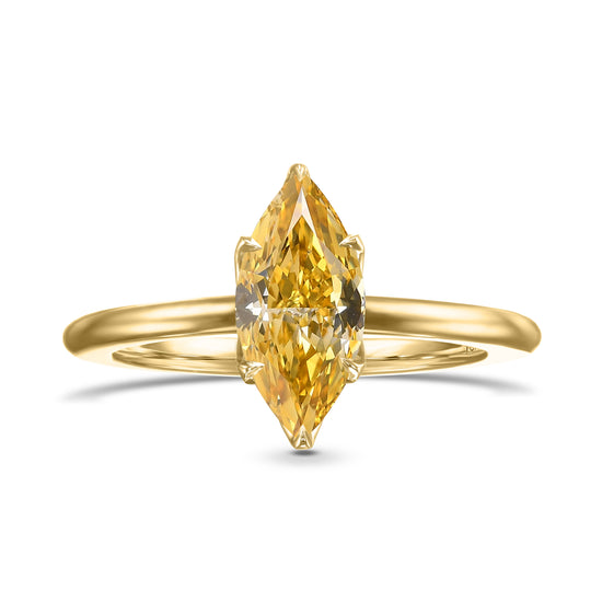 Fancy Deep Yellow Marquise Diamond Solitaire Ring