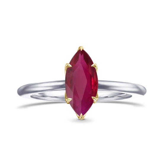 Red BURMESE Ruby Marquise Diamond Solitaire Ring