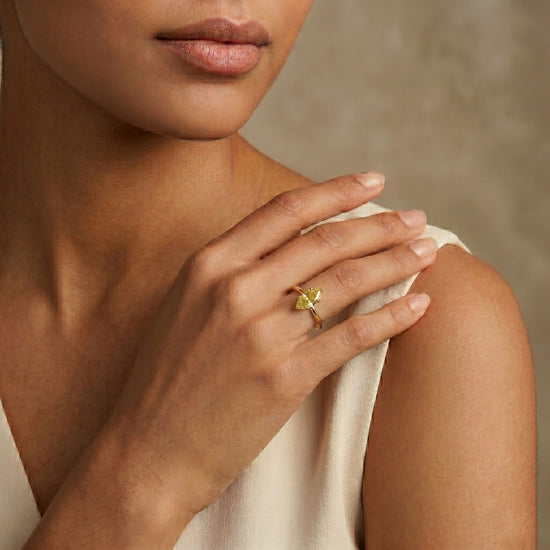 Fancy Deep Yellow Marquise Diamond Solitaire Ring