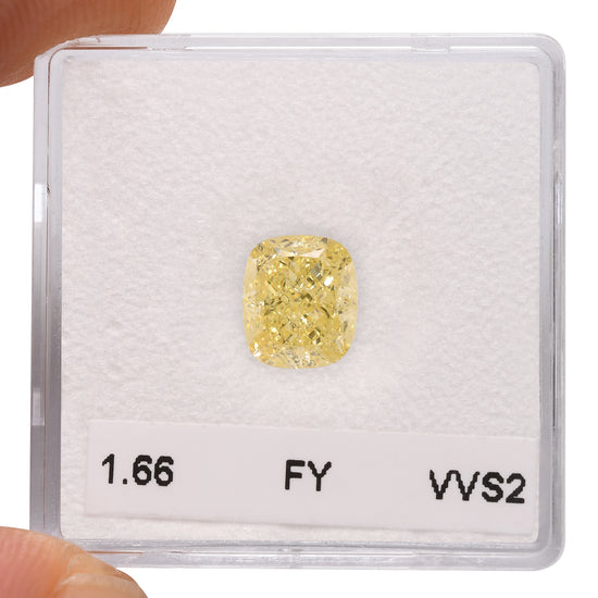 1.66 Carat Fancy Yellow Cushion Diamond VVS2 GIA