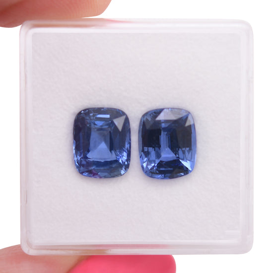 6.02 Carat Blue Cushion Sapphires CD Pair