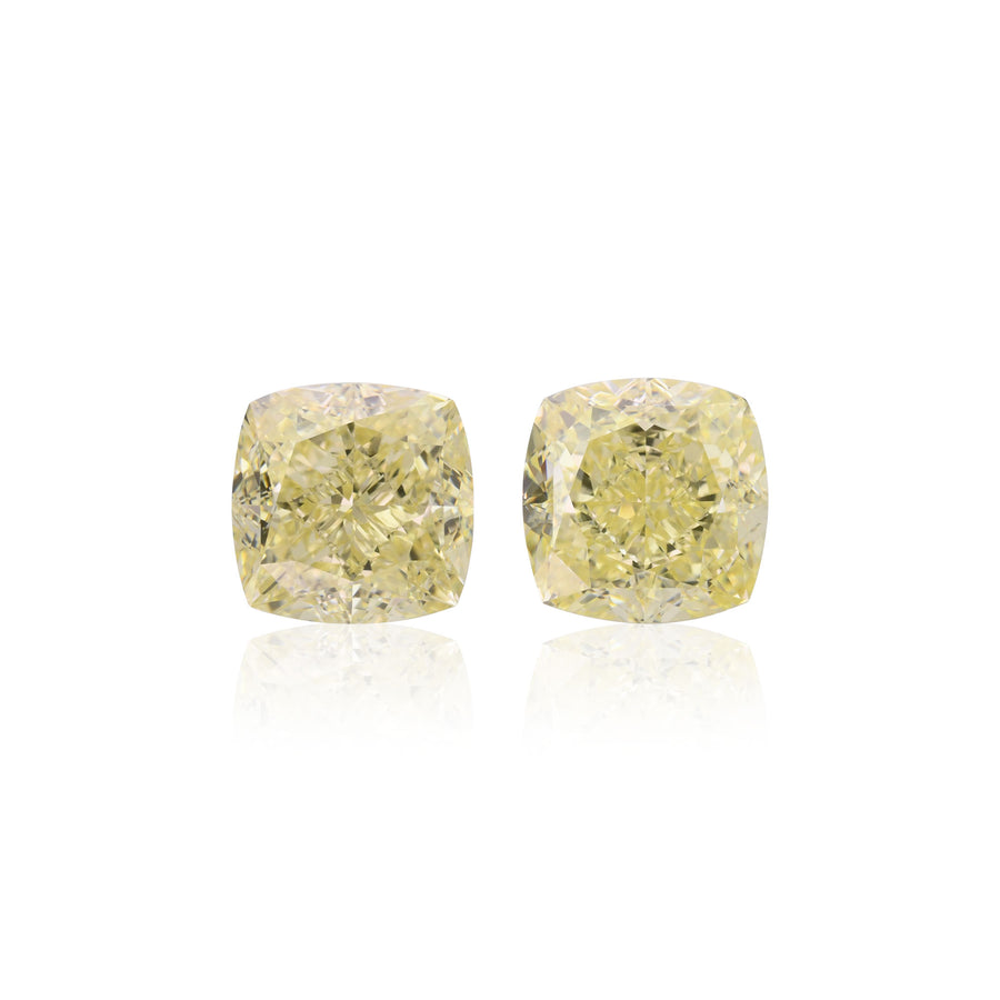 6.04 Carat Light Yellow Cushion Diamonds VS1 GIA Pair