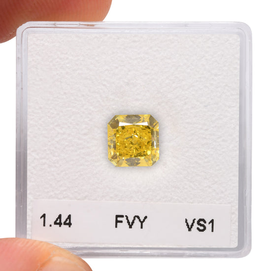 1.44 Carat Fancy Vivid Yellow Radiant Diamond VS1 GIA