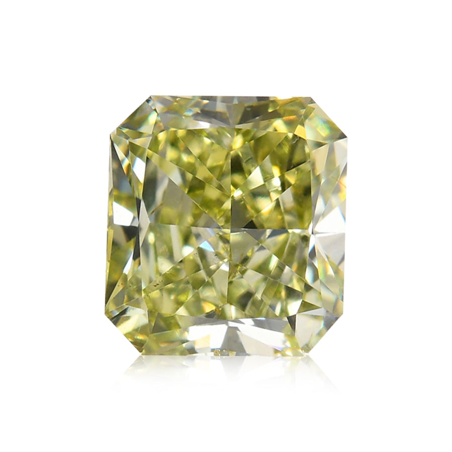 0.91 Carat Fancy Intense Yellow Green Radiant Diamond SI1 GIA