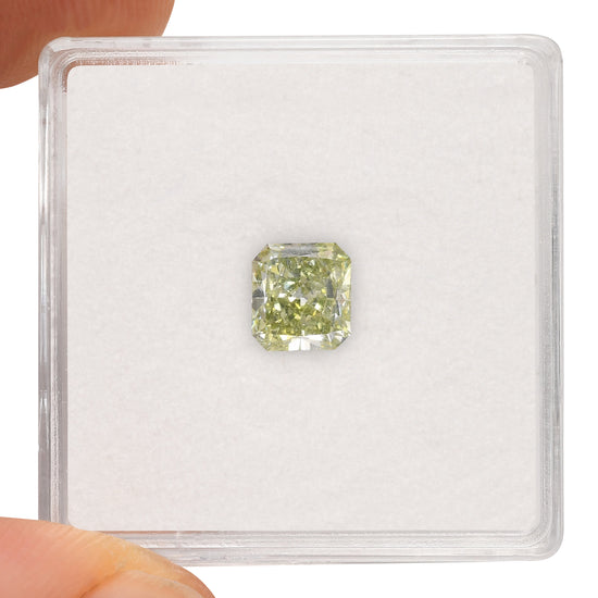 0.91 Carat Fancy Intense Yellow Green Radiant Diamond SI1 GIA