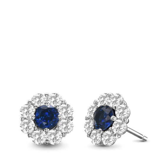 Round Blue Sapphire and Diamond Halo Earrings
