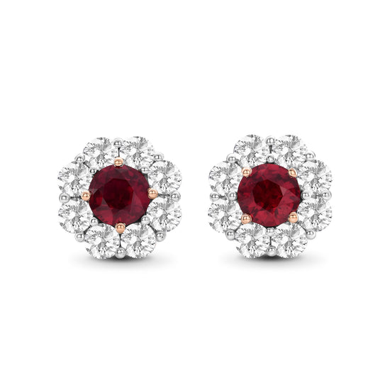 Mozambique Pigeon Blood Ruby & Diamond Floral Halo Earrings
