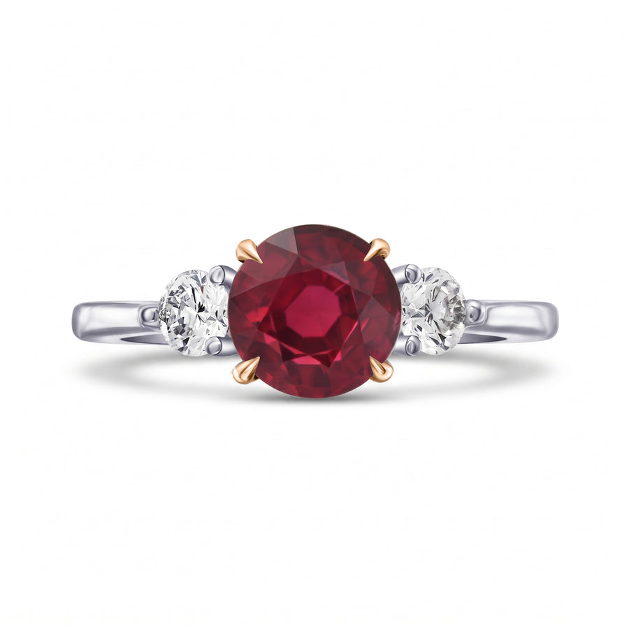 Round Ruby & Diamond Three-stone Ring