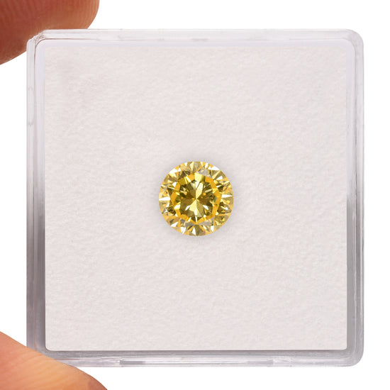 0.90 Carat Fancy Intense Yellow Round Brilliant Diamond VS2 GIA