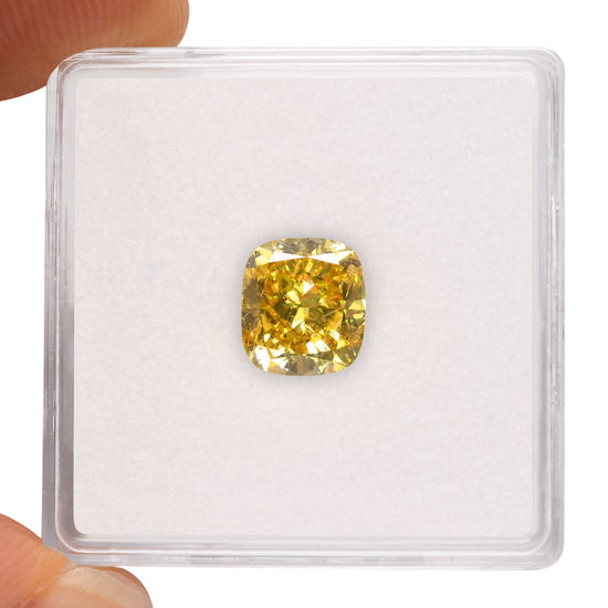 2.01 Carat Fancy Vivid Yellow Cushion Diamond I1 GIA