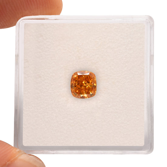 0.89 Carat Fancy Deep Yellow Orange Cushion Diamond I1 GIA
