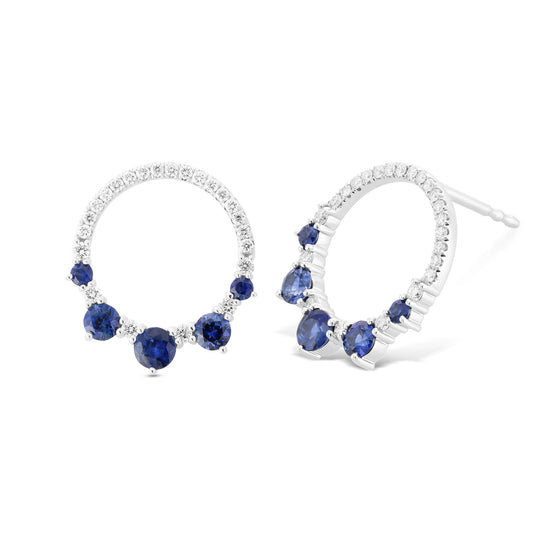 Blue Round Sapphire & Diamond Earrings