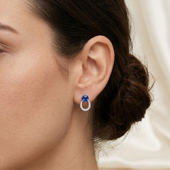 Orecchini Zaffiro Taglio Cuscino Blu e Diamanti