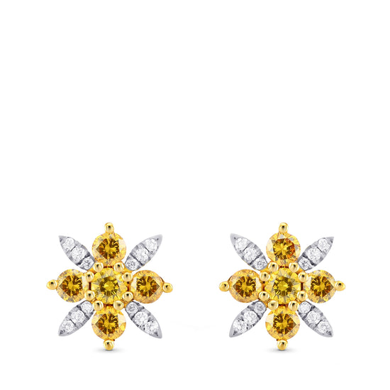 Fancy Vivid Orange Yellow and White Pave Diamond Earrings
