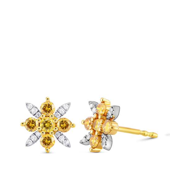 Fancy Vivid Orange Yellow and Colorless Pave Diamond Earrings