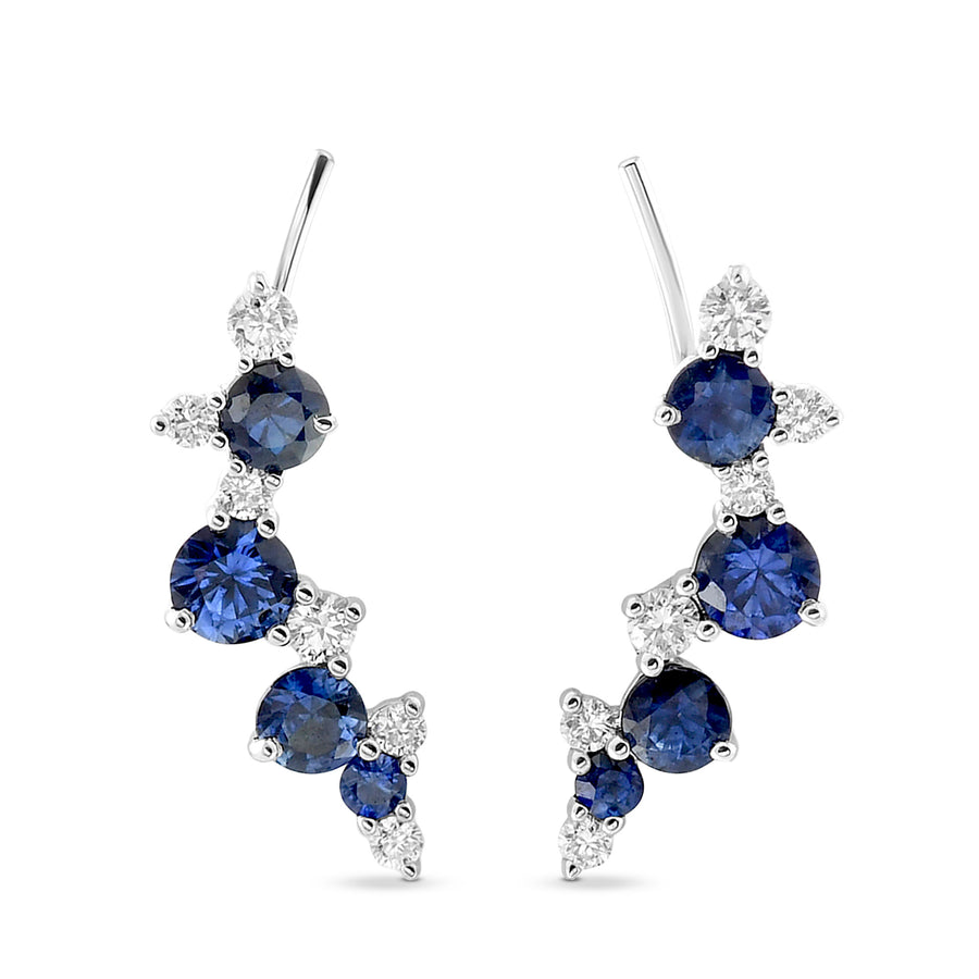 Round Blue Sapphire and Diamond Cuff Earrings