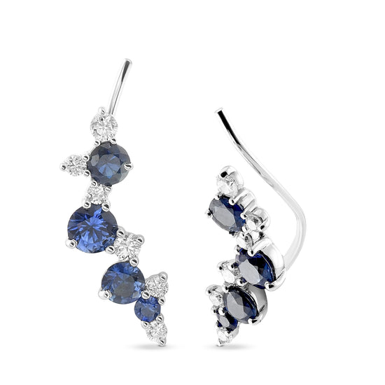 Round Blue Sapphire and Diamond Cuff Earrings