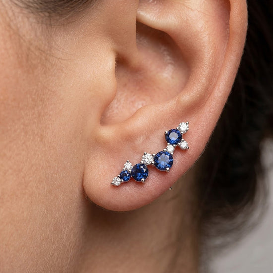Round Blue Sapphire and Diamond Cuff Earrings