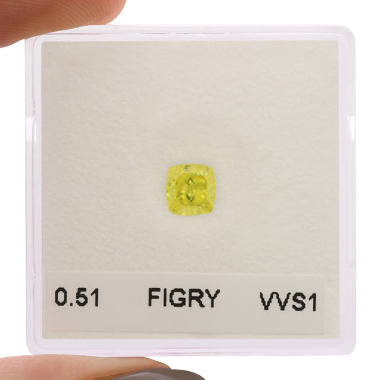 0.51 Carat Fancy Intense Green Yellow Cushion Diamond VVS1 GIA