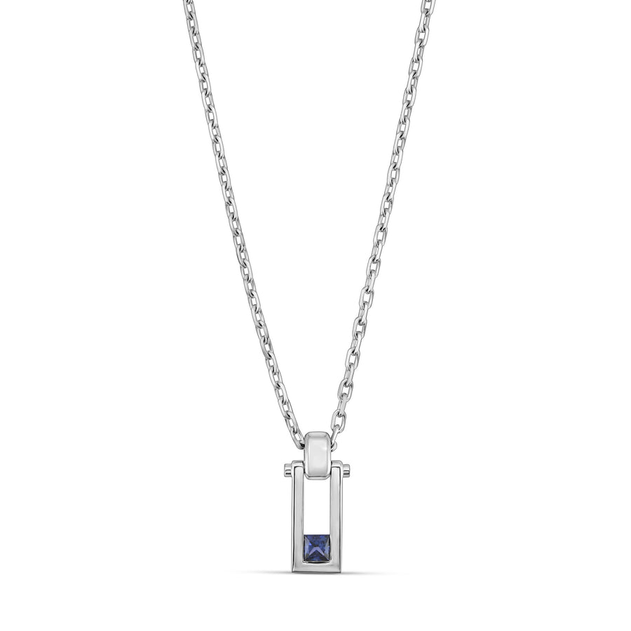 Blue Princess-cut Sapphire & Diamond Men's Pendant