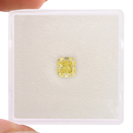 0.67 Carat Fancy Yellow Cushion Diamond IF GIA