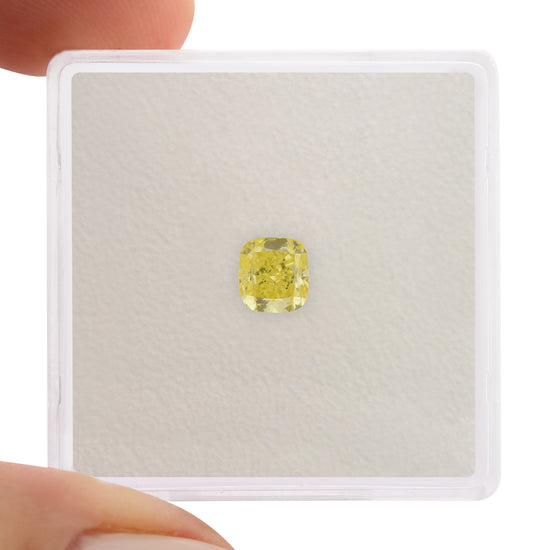 0.53 Carat Fancy Intense Yellow Cushion Diamond IF GIA