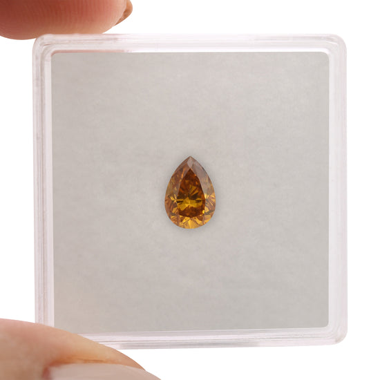 0.53 Carat Fancy Deep Yellow Orange Pear Diamond SI2 GIA