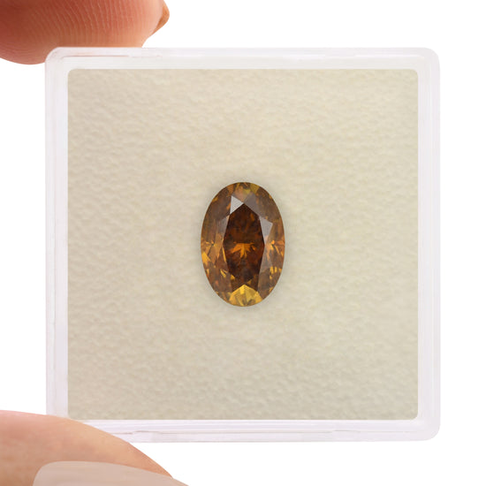 Diamante ovale GIA da 1,62 carati, Fancy Deep Brownish Yellowish Orange, purezza SI2