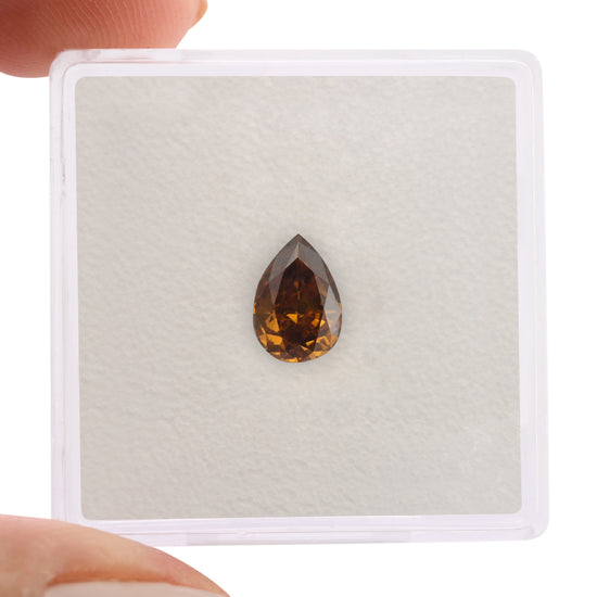 0.74 Carat Fancy Deep Brown Orange Pear Diamond VS2 GIA
