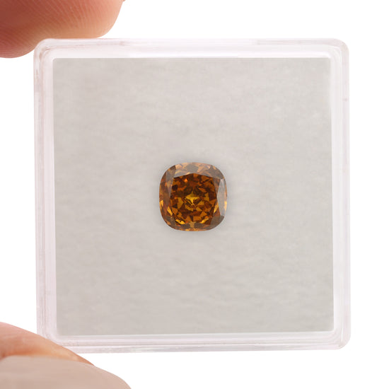 0.87 Carat Fancy Deep Yellowish Orange Cushion Diamond SI2 GIA