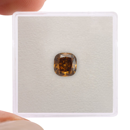 Diamante a Cuscino Arancio Giallastro Marrone Intenso Fantasia da 1,02 Carati SI2 GIA