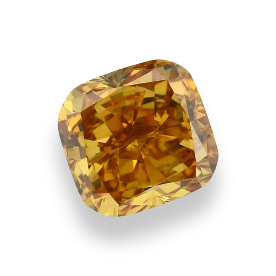0.59 Carat Fancy Deep Yellow Orange Cushion Diamond VS2 GIA