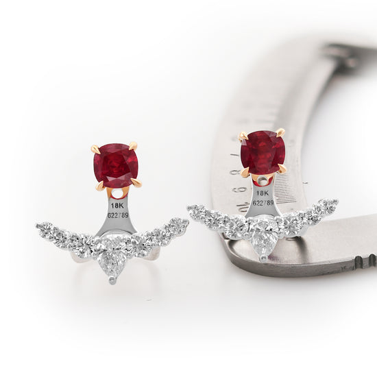 Red Ruby Studs and Diamond Ear Climbers
