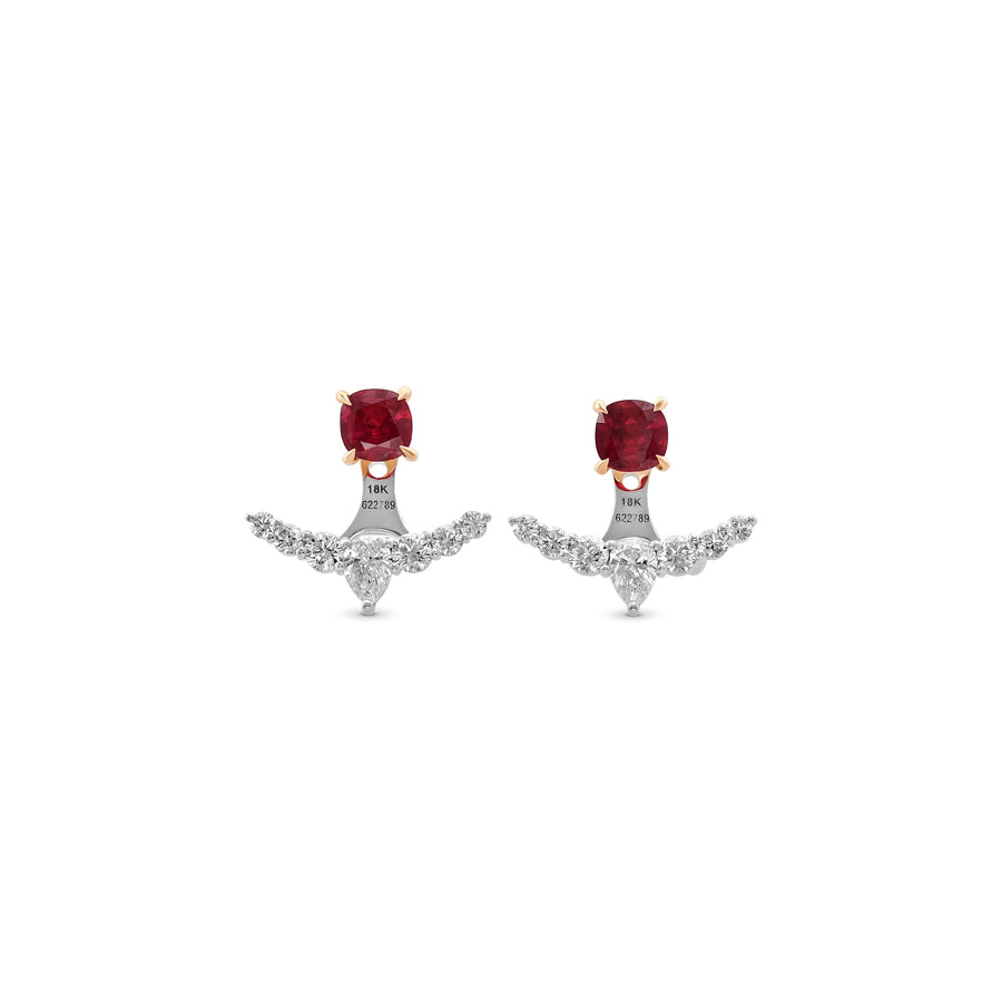 Red Ruby Studs and Diamond Ear Climbers