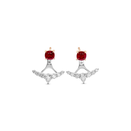 Red Ruby Studs and Diamond Ear Climbers