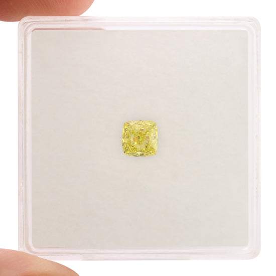 0.42 Carat Fancy Intense Yellow Cushion Diamond VVS1 GIA