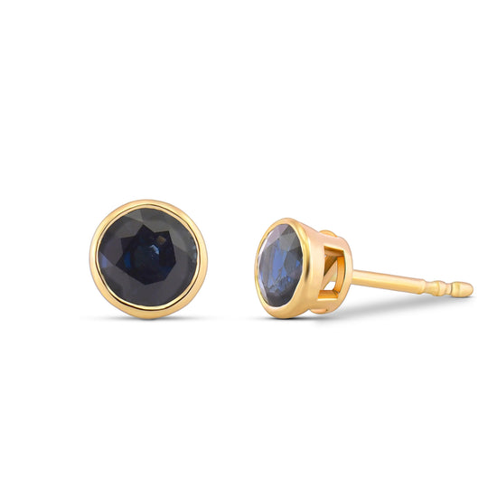 Blue Sapphire Round Brilliant Bezel Stud Earrings