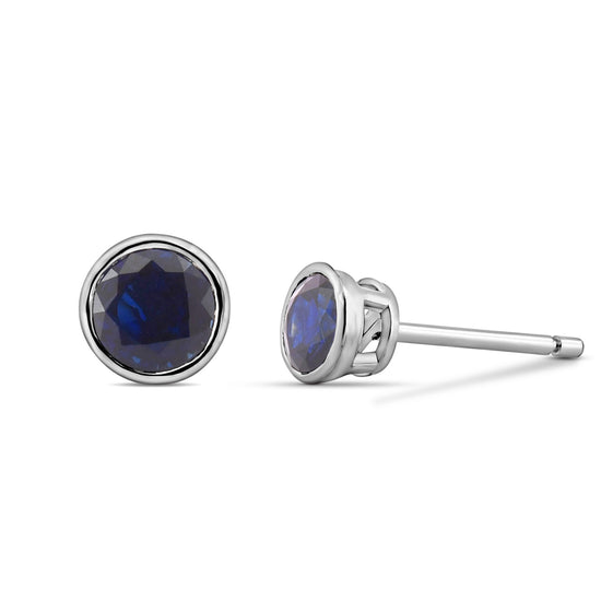 Blue Sapphire Round Brilliant Bezel Stud Earrings