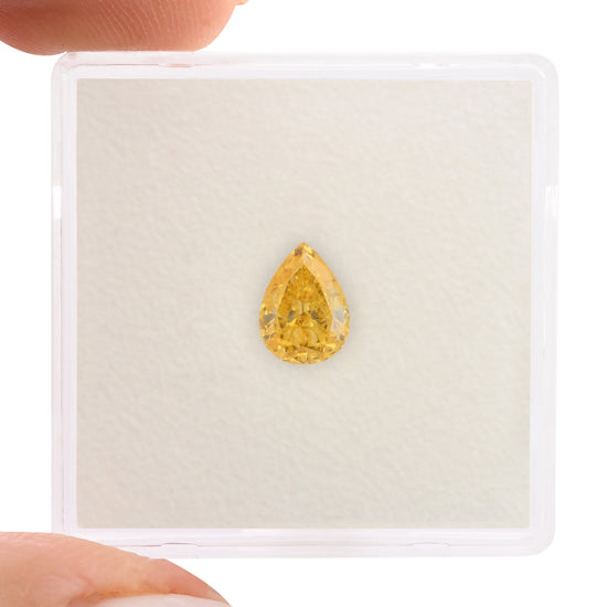 0.55 Carat Fancy Intense Yellow Orange Pear Diamond VS2 GIA
