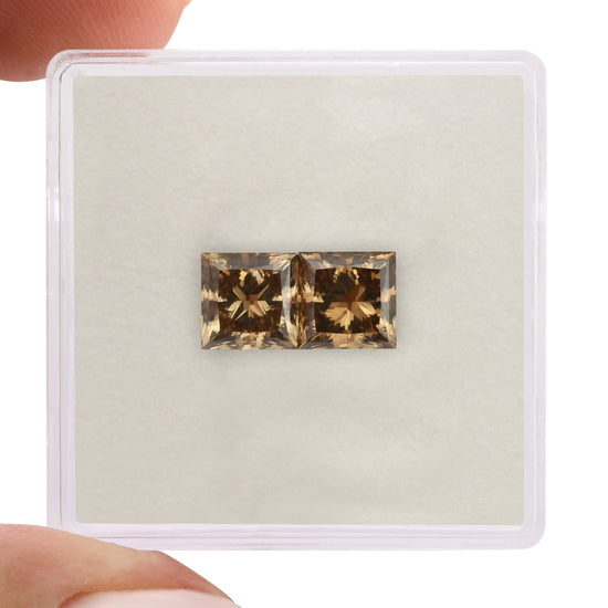 2.19 Carat Fancy Yellow Brown Princess Diamonds VS1 GIA