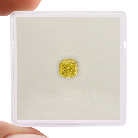 0.59 Carat Fancy Vivid Yellow Cushion Diamond SI2 GIA