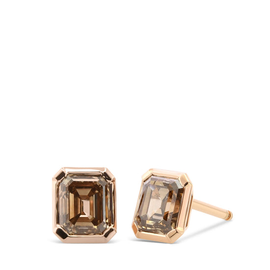 Fancy Brown Diamond Bezel Stud Earrings