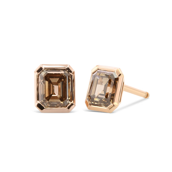 Fancy Brown Diamond Bezel Stud Earrings
